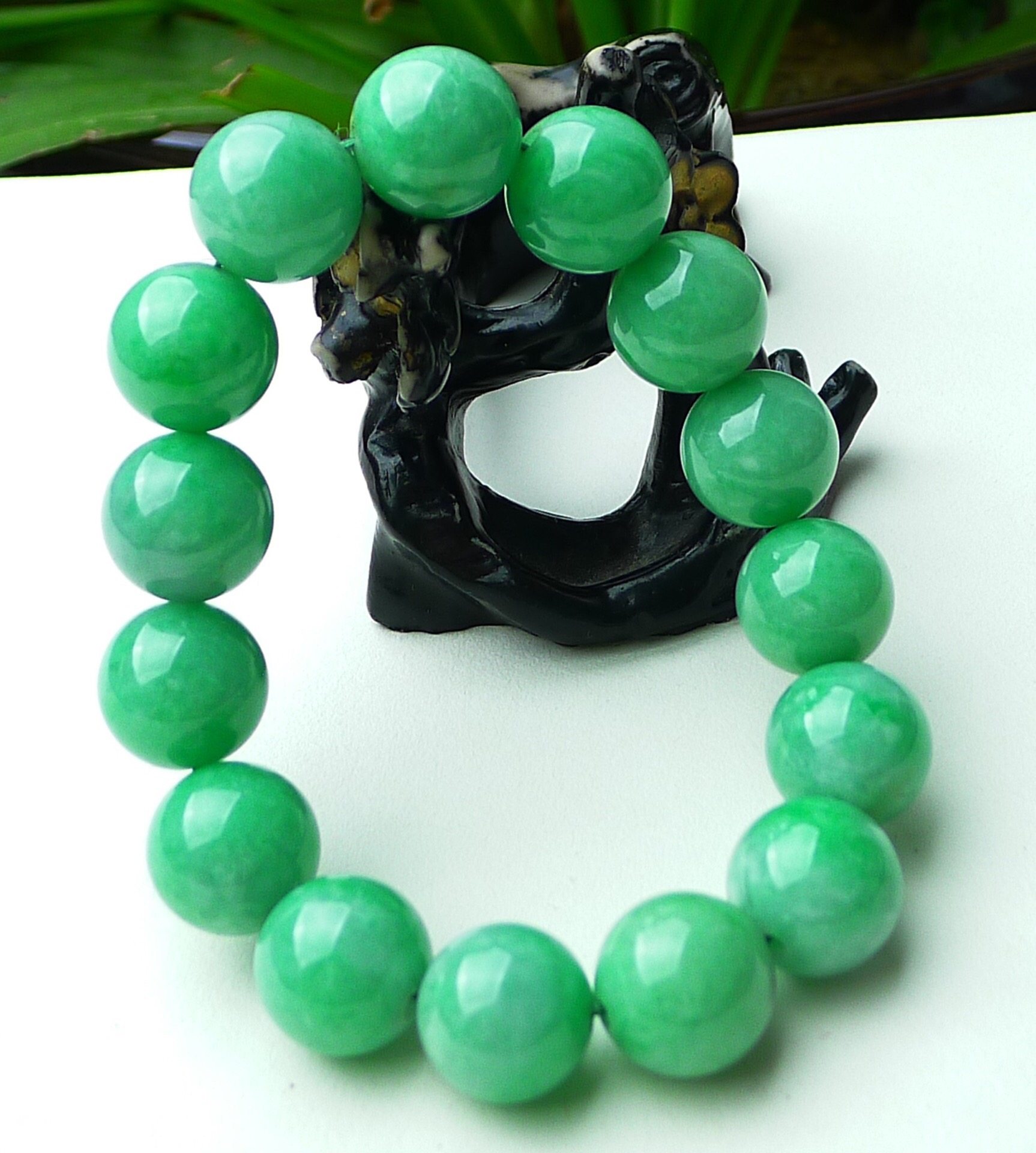 缅甸天然翡翠水润润阳圆珠手镯靓玉石质细腻手链