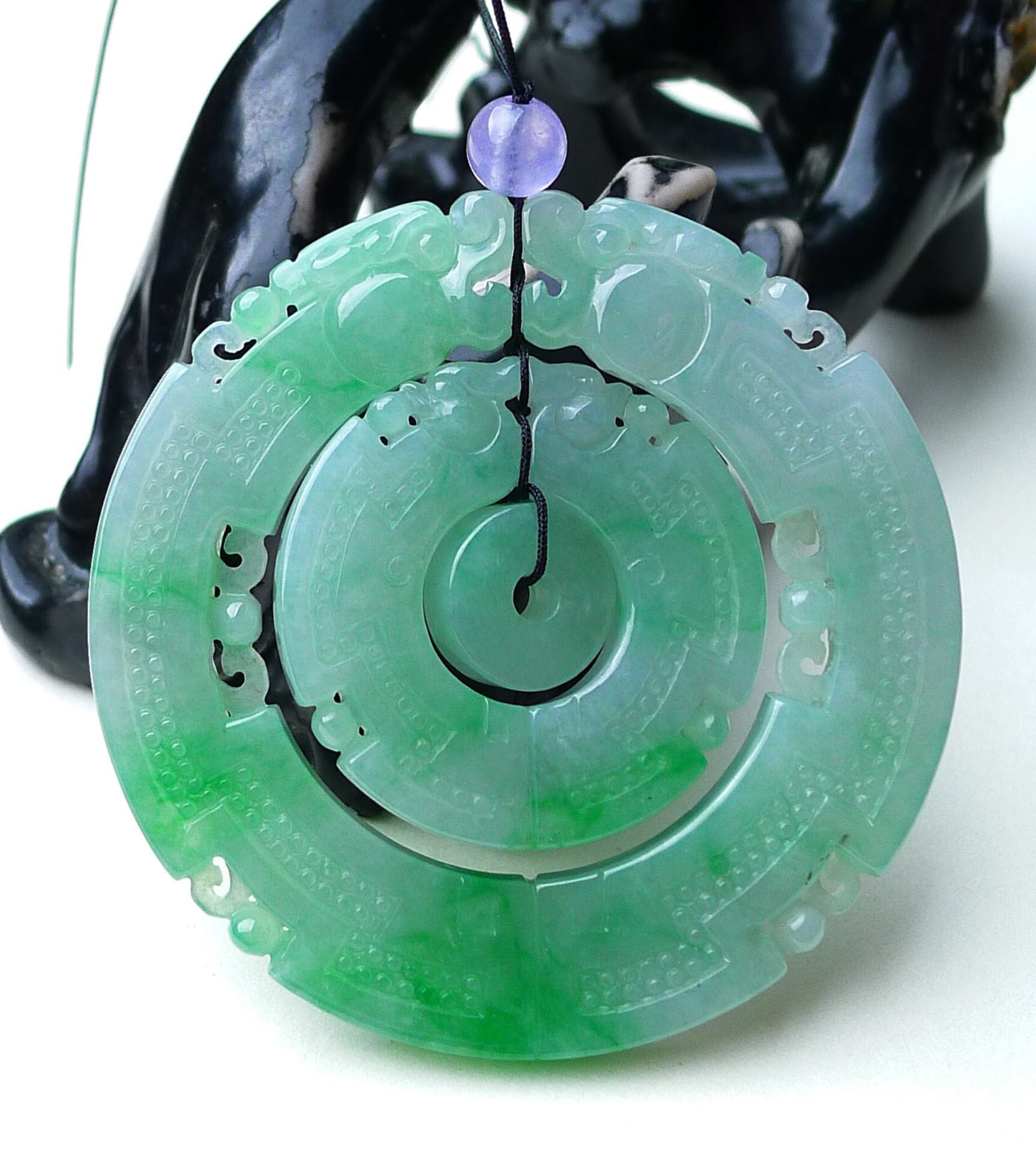 缅甸天然翡翠绿阳仿古平安扣环环相扣挂件玉石色泽颈饰