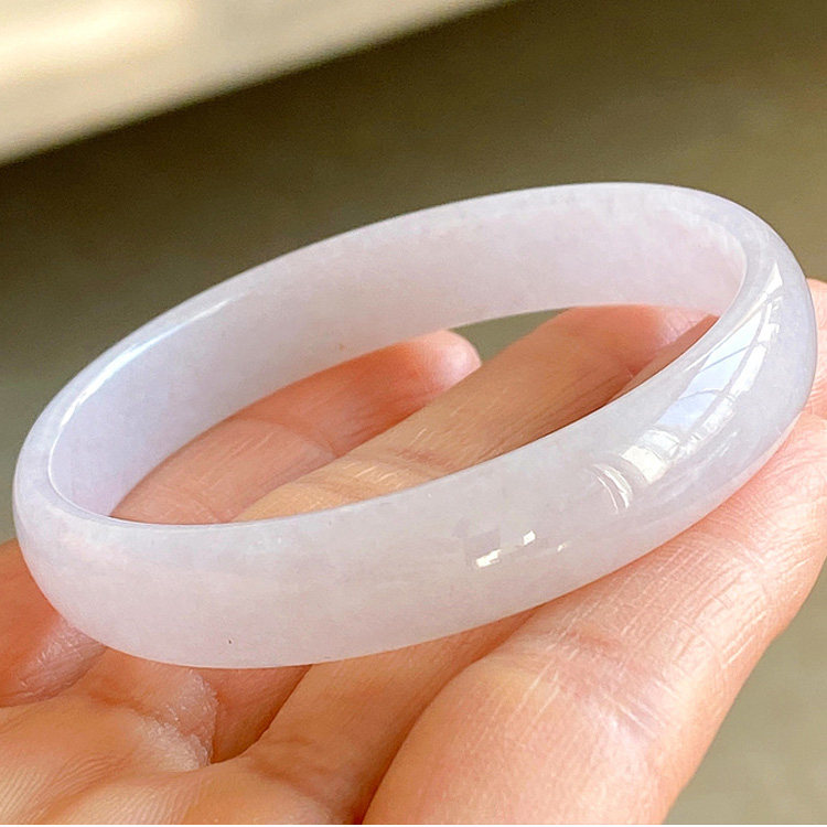 玉镯缅甸翡翠紫罗兰公主货冰种粉紫薄款中福紫色手镯