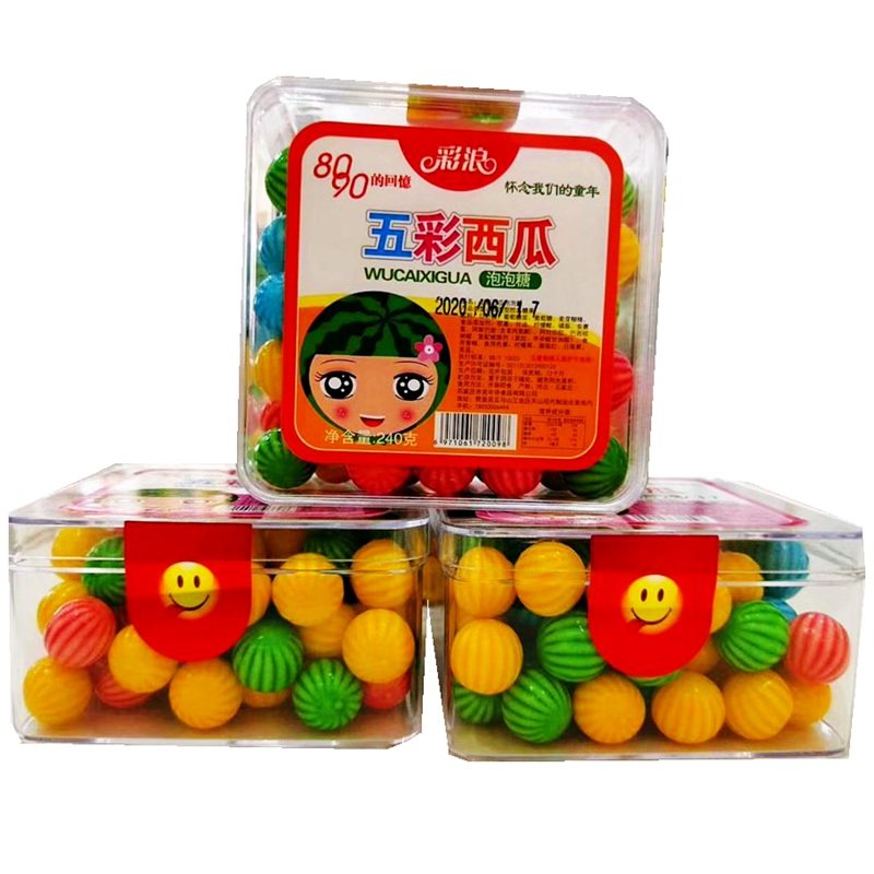 新品上市五彩西瓜泡泡糖一盒240克怀旧糖果零食独立糖果