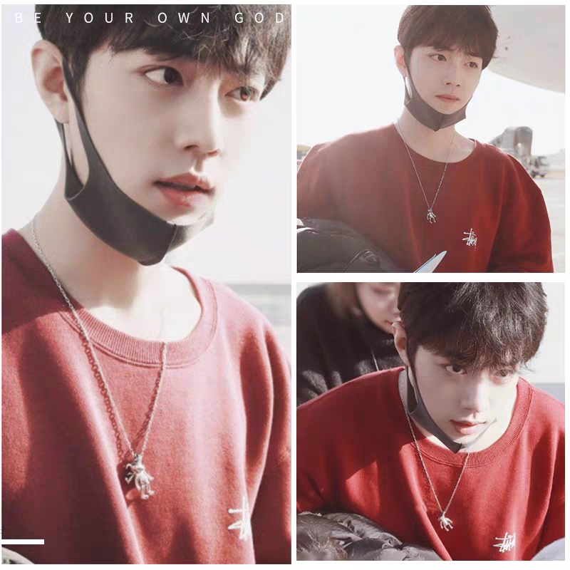 纯银肖战同款王一博项链吊坠折耳小熊饰品ins项链