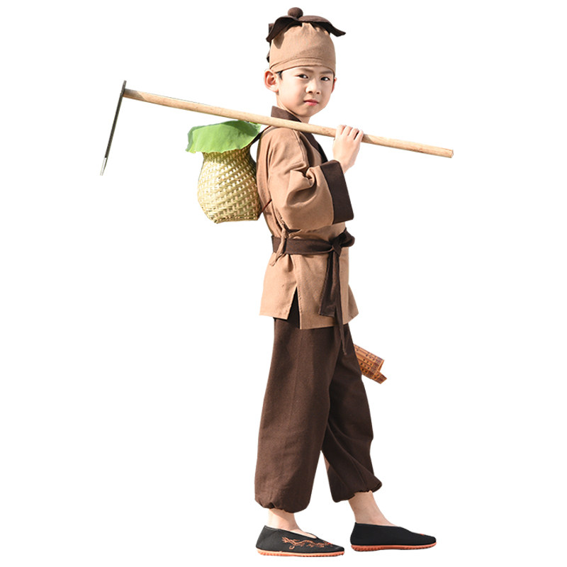 元旦儿童古装汉服悯农愚公移山服幼儿小书童汉服药童服锄禾演出服