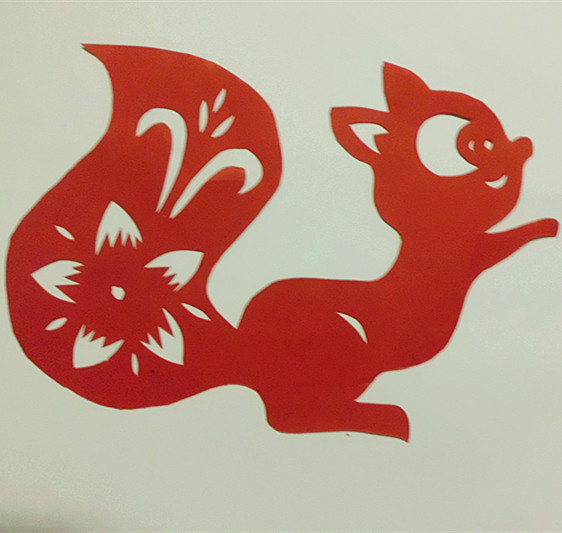 剪纸画作作品手工学生简单可爱动物双面面红喜字