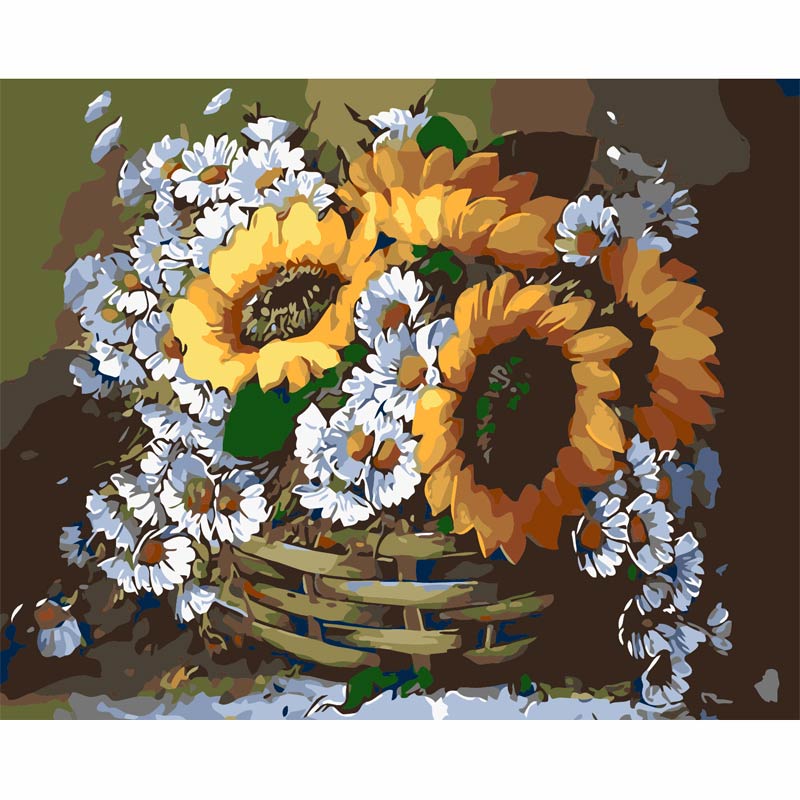 diy数字油画定制客厅餐厅植物向日葵填色手工油彩diy