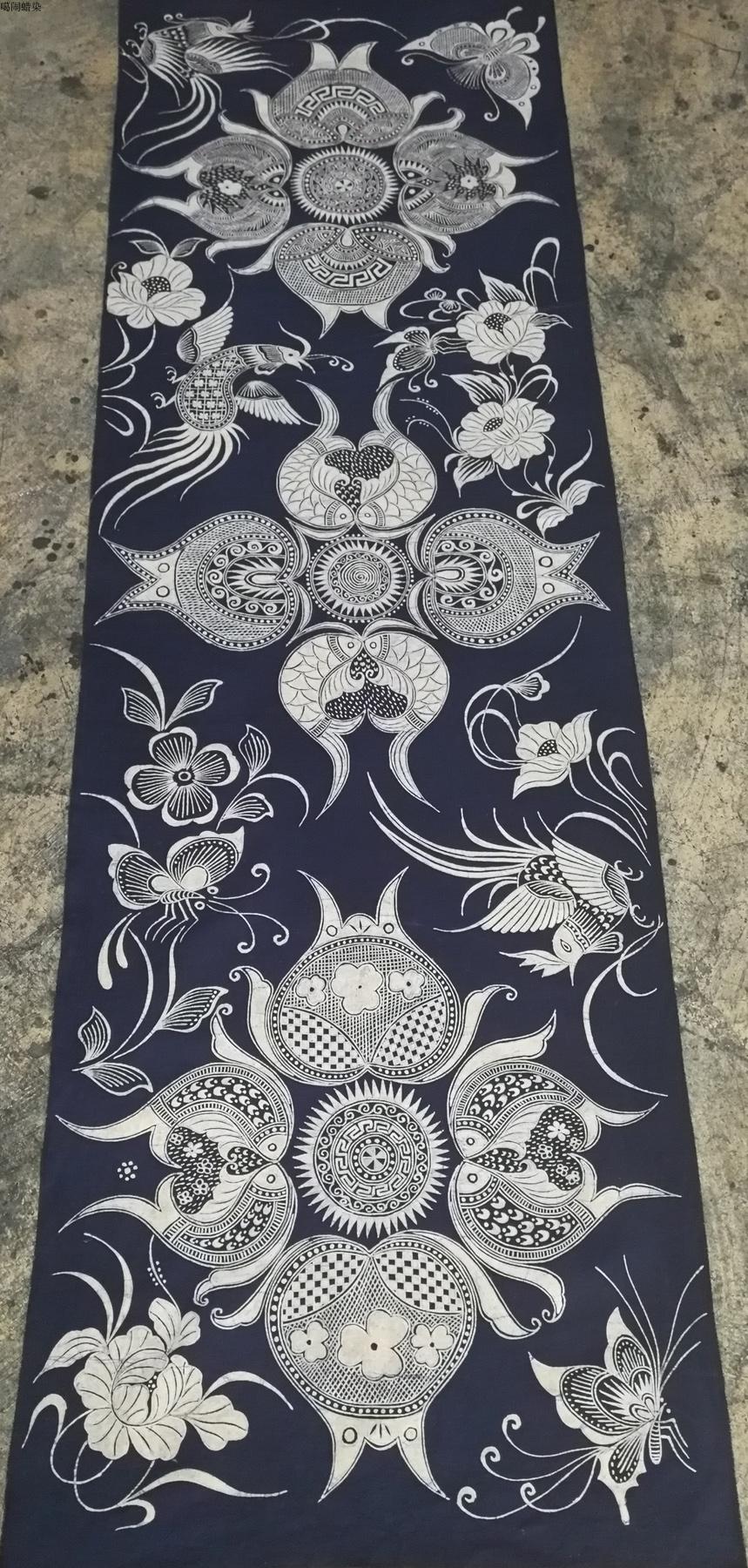 贵州丹寨蜡染定制石榴图案壁挂桌旗桌布茶席苗族蜡染