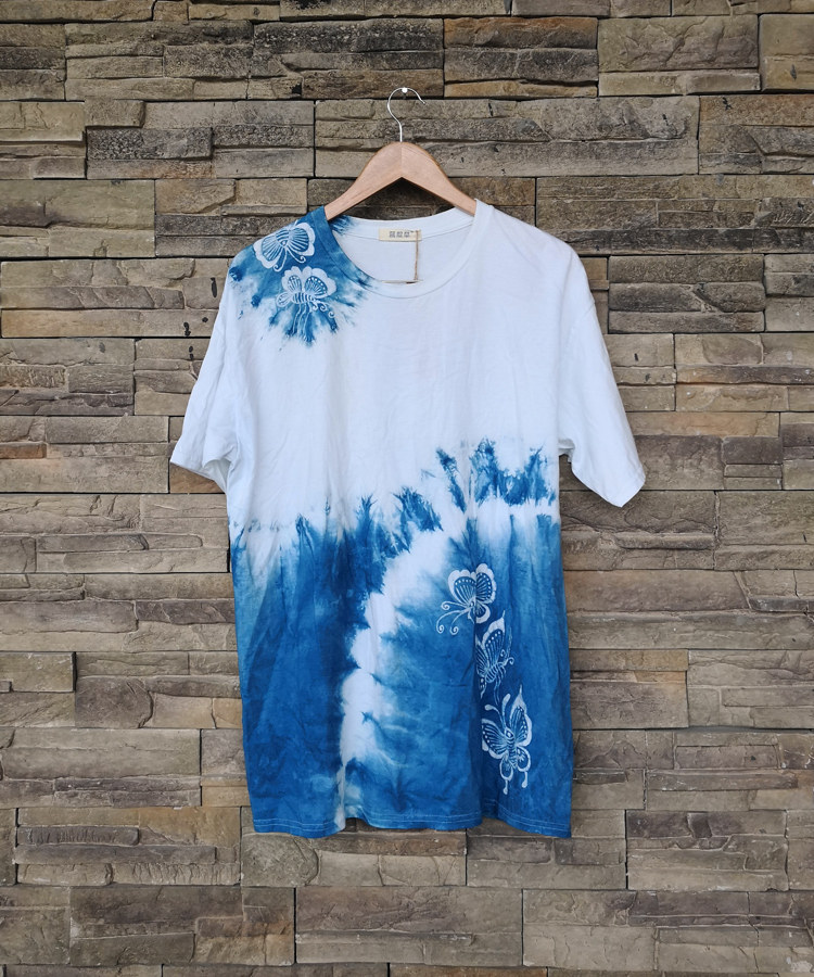 蜡染定做植物蓝染传统手工技艺蝴蝶纹包蓝靛t恤