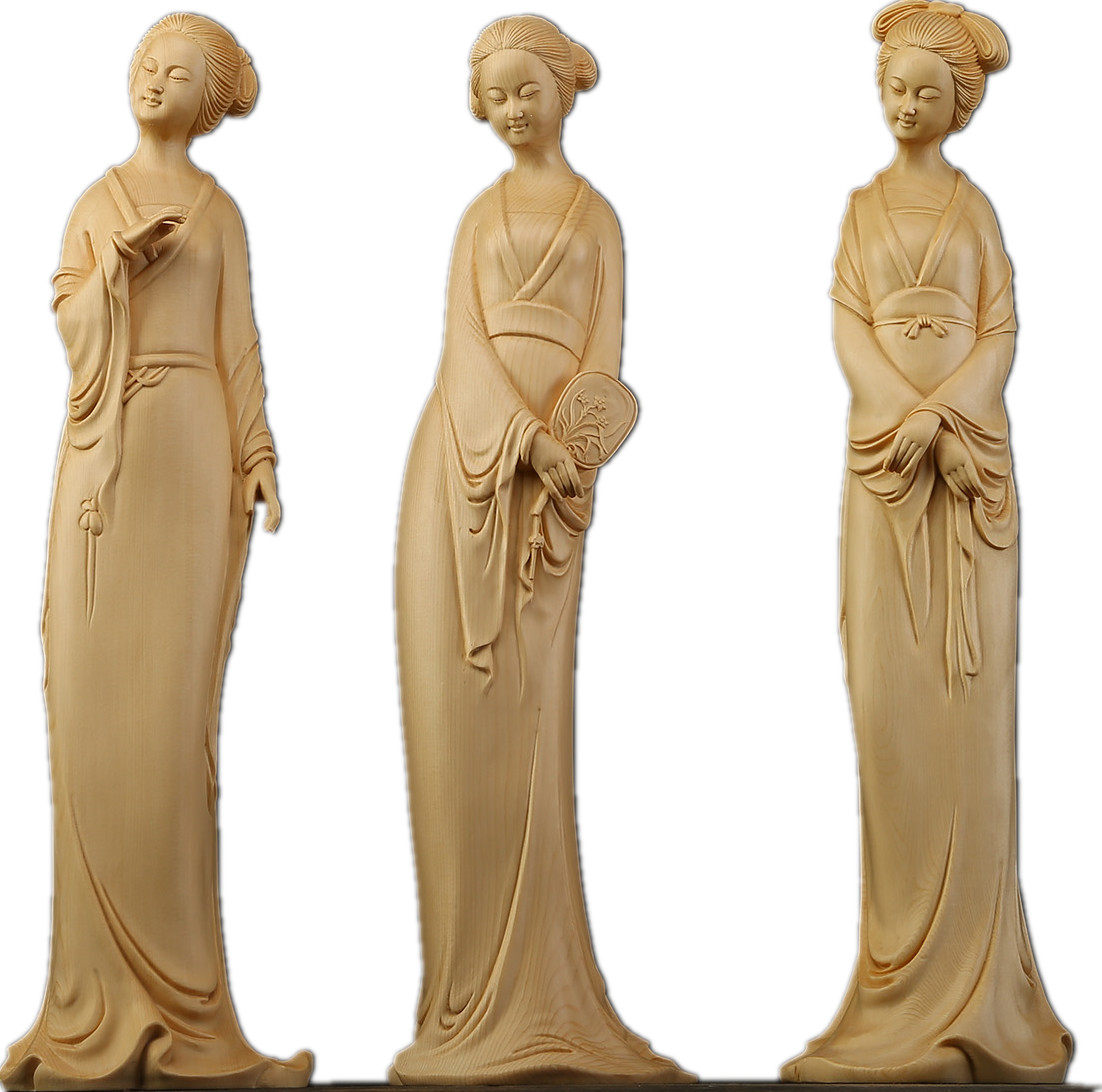 桧木雕刻窈窕淑女实木人物江南美女古典宫廷家居木雕