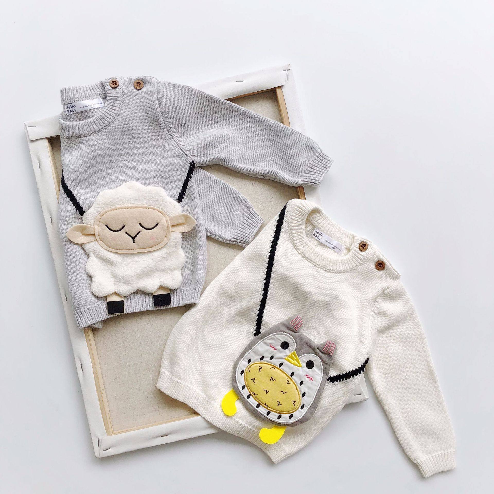 毛衣宝宝春秋秋冬男女儿童可爱小羊猫头鹰挎包毛衣