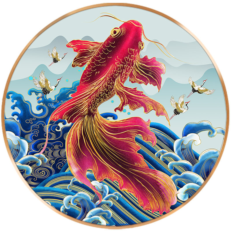 中式圆形装饰画玄关画鱼新中式走廊过道现代简约壁画现代装饰画