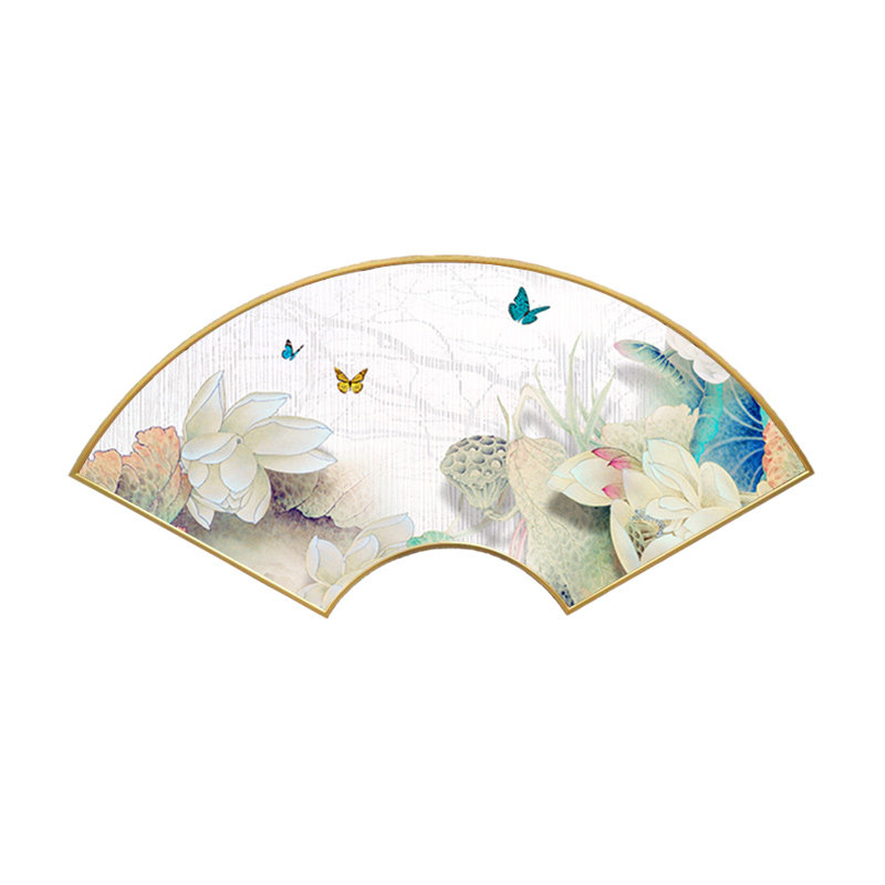现代简约扇形水墨荷花装饰画客厅沙发背景墙餐厅玄关现代装饰画