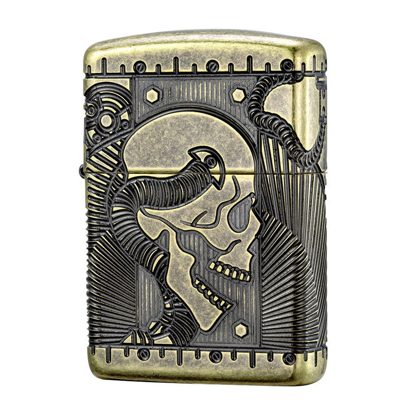 正品原装zippo打火机仿古古铜盔甲朋克骷髅29268zippo