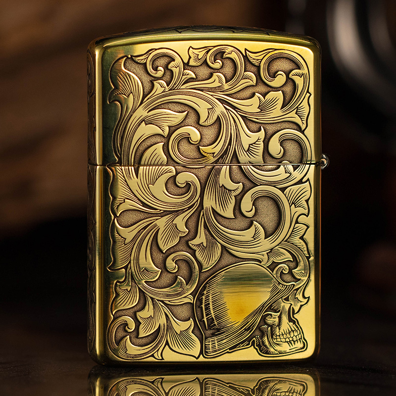 打火机zippo正版黄铜浮雕唐草仙子防风煤油收藏zippo