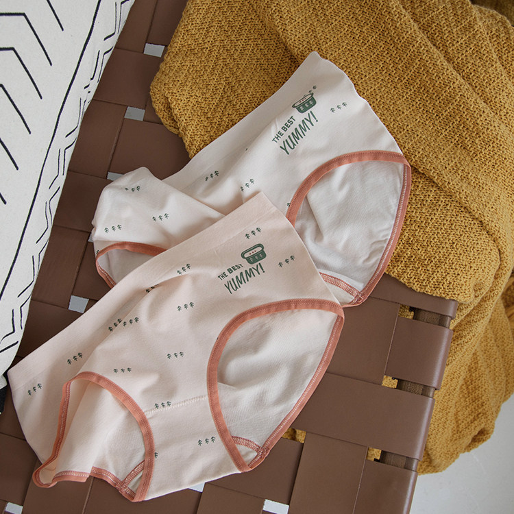 reme坊四薄款中腰包臀少女内裤艾草抗菌高弹舒适蜜桃臀可爱小印花