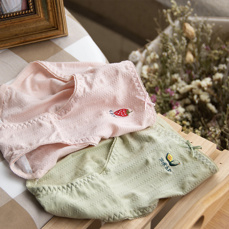 reme坊小清新水果刺绣少女内裤舒适透气甜美可爱糖果色中腰三角裤