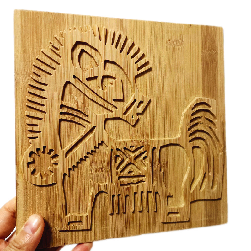 儿童手工课diy拓印板 竹实木雕刻十二生肖阳刻凸起拓印画模板材料-mc