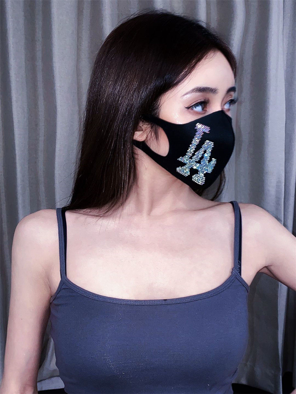 网红抖音水钻口罩闪钻字母logo装饰冰丝丝棉口罩