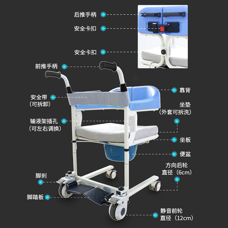 迈康信多功能移位机护理轮椅洗澡残疾老人瘫痪坐便器扶手代步推车