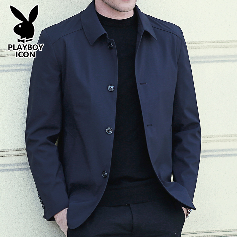 花花公子新款上衣春秋装翻领中老年男士夹克爸爸外套中年人男装