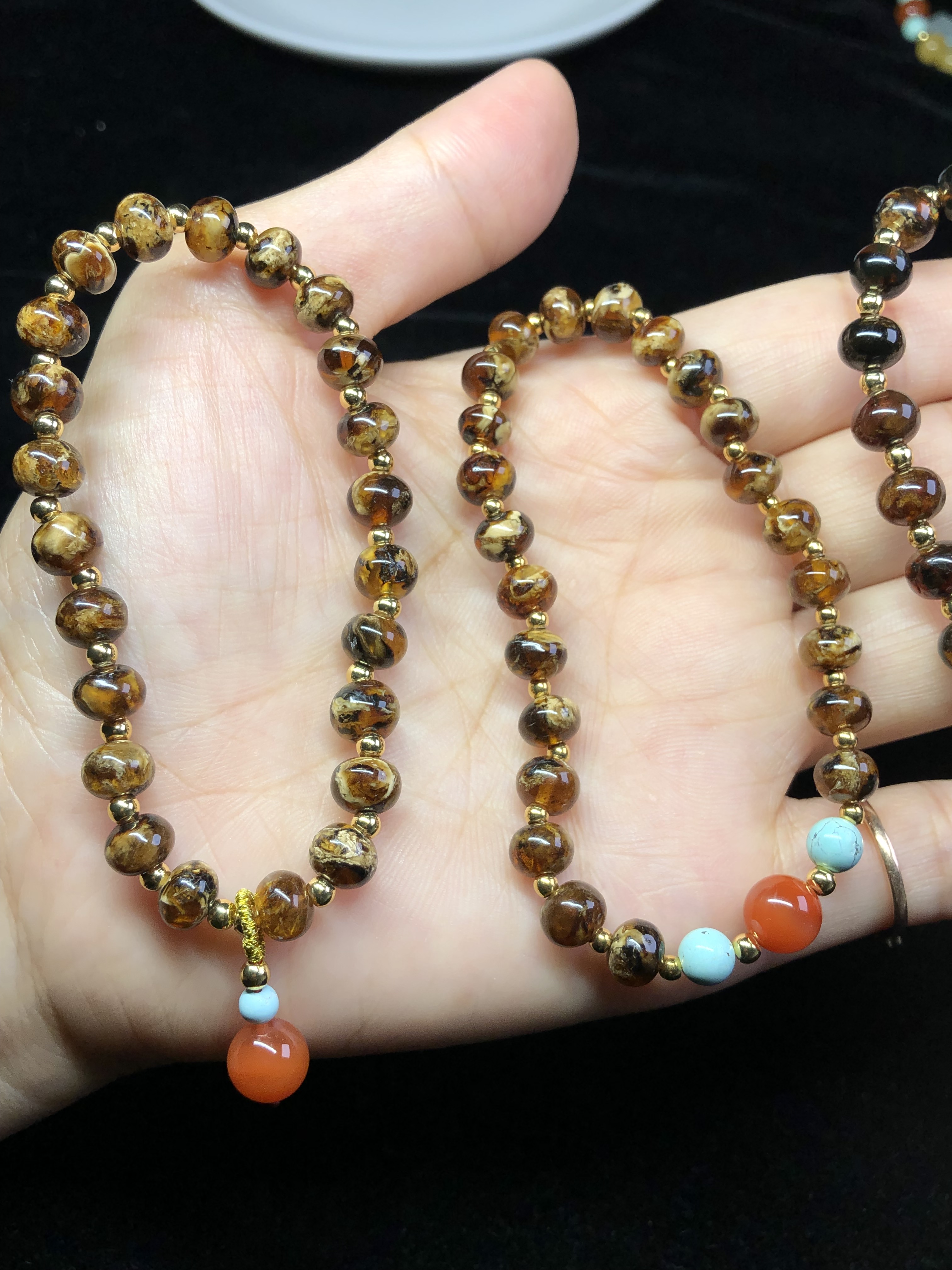 保真抚顺琥珀花65mm手串女士手链天然原矿欢迎手饰