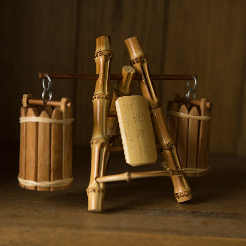 竹制品摆件创意装饰竹木工艺品模型玩具风车水车书架摆设家居道具