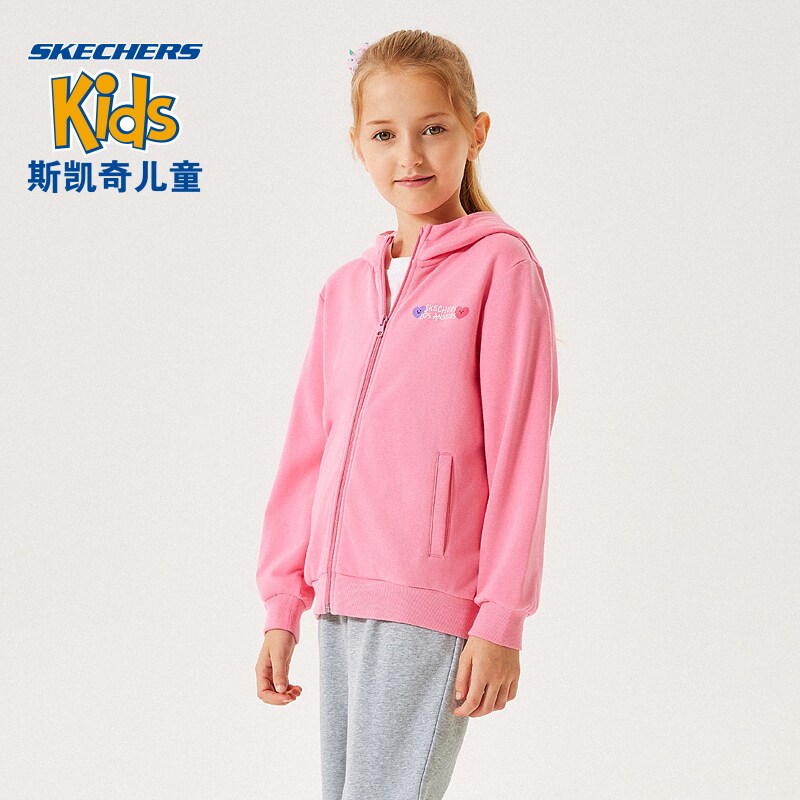 skechers斯凯奇童装2021秋季新款连帽儿童长袖上衣保暖女大童外套