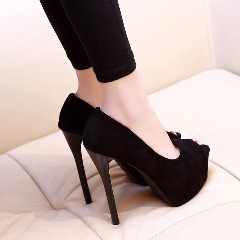 2019春秋新超高跟鞋12cm夜场防水台细跟职业黑色少女鱼嘴小码单鞋