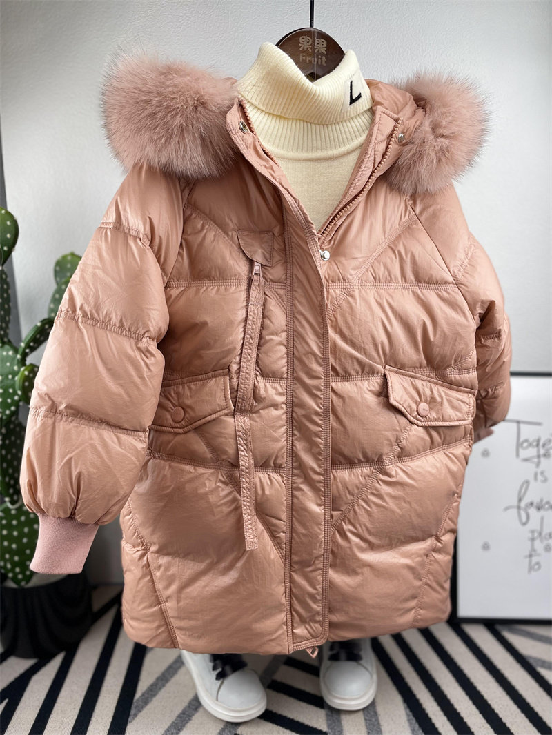 啦芙莱童装2021冬季新款韩版女童儿童潮童毛领羽绒服