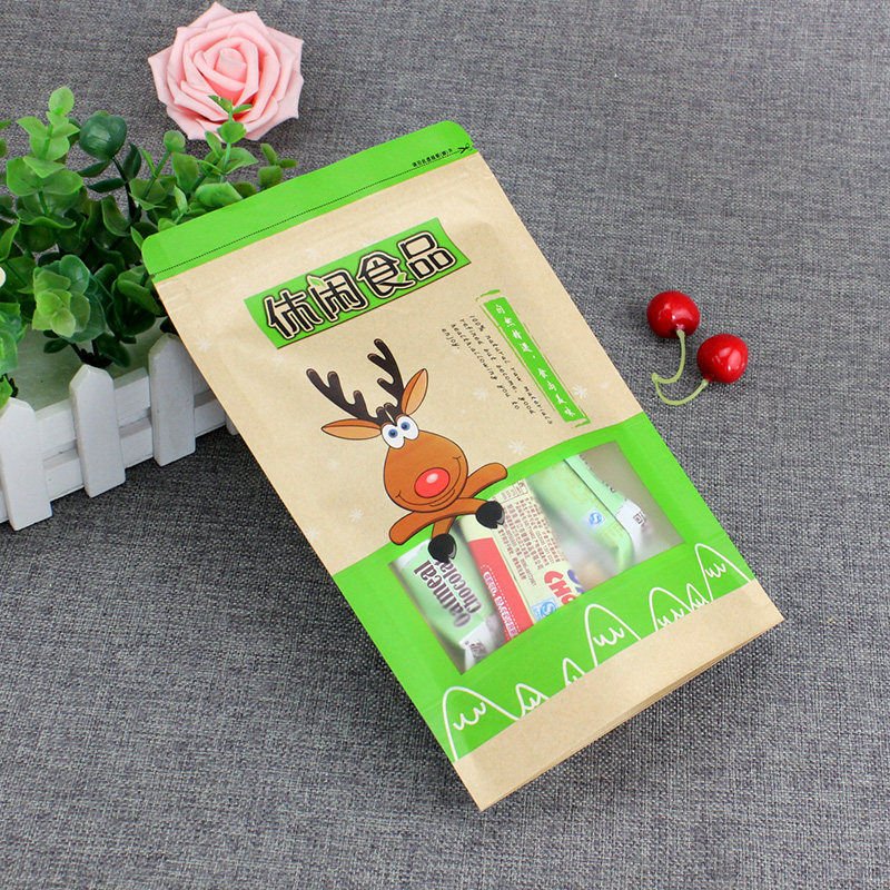 牛皮纸食品袋开窗透明 休闲食品零食包装袋 坚果炒货瓜子袋 100个