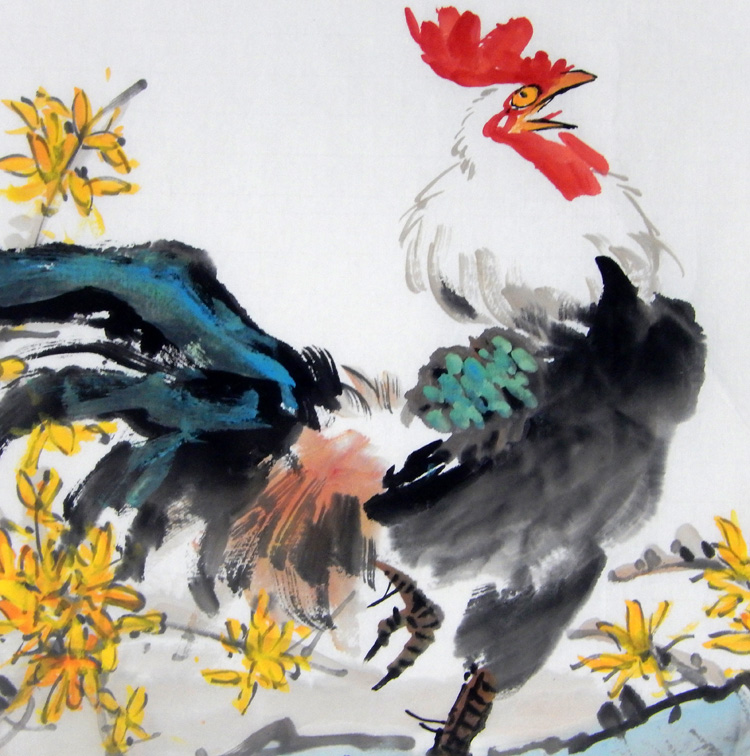 手绘真迹国画写意花鸟画横幅精品大公鸡图客餐厅国画