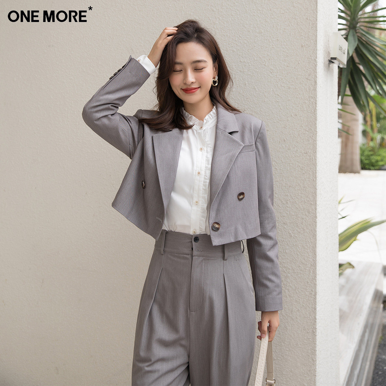 onemore2022春季新款西装外套女薄款韩版垂宽松短款西装