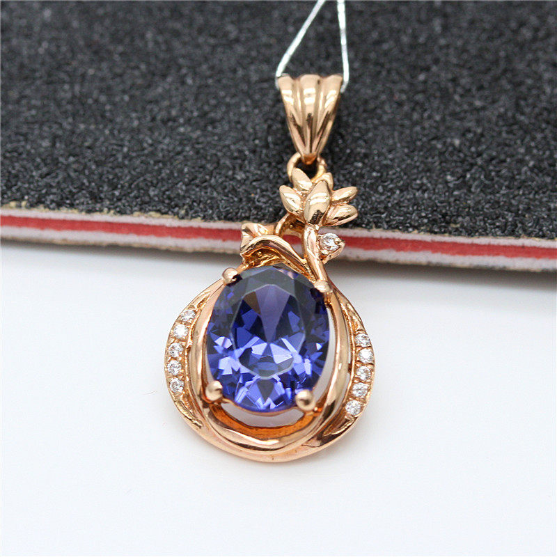 俄罗斯紫金金宝石吊坠镶嵌14k玫瑰彩金紫气东来女款颈饰