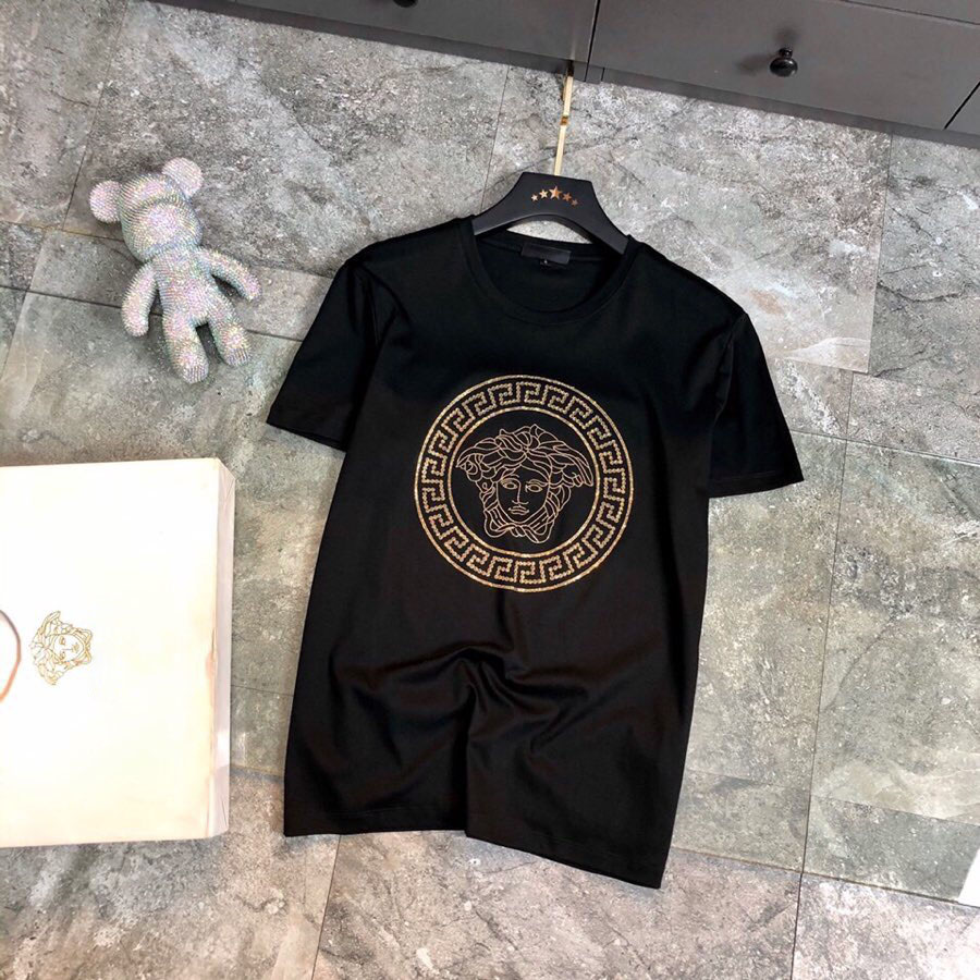 瓦萨琪2021夏季新款美杜莎重工烫钻短袖男t恤轻奢欧洲站半袖衫潮s