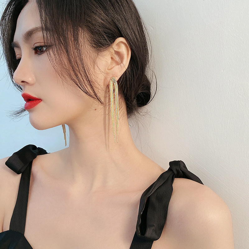 显瘦的耳环女夸张个性气质流苏锁骨链欧美时尚长款高级感配饰银针