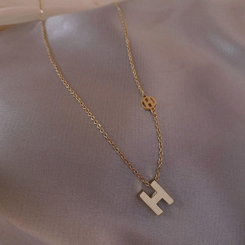 网红小众设计字母h项链流苏短款锁骨链ins潮女不褪色情侣脖子饰品