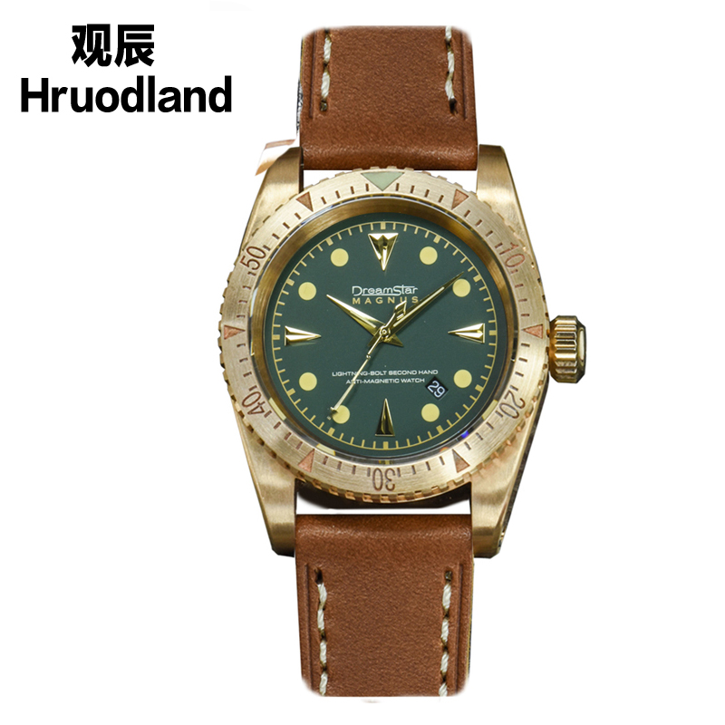 sw200机芯45mm梦幻星青铜闪电针潜水夜光机械表男