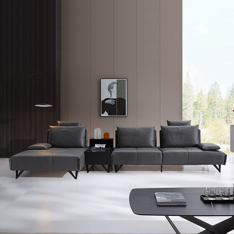 品洛真皮沙发可调调节靠背大户户型坐深高端灰色皮艺沙发