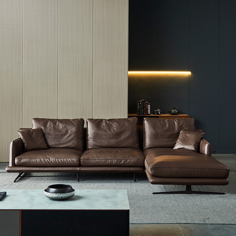 品洛旗舰店2021年新款坐深宽头层牛皮意式l型深色极简全真皮沙发