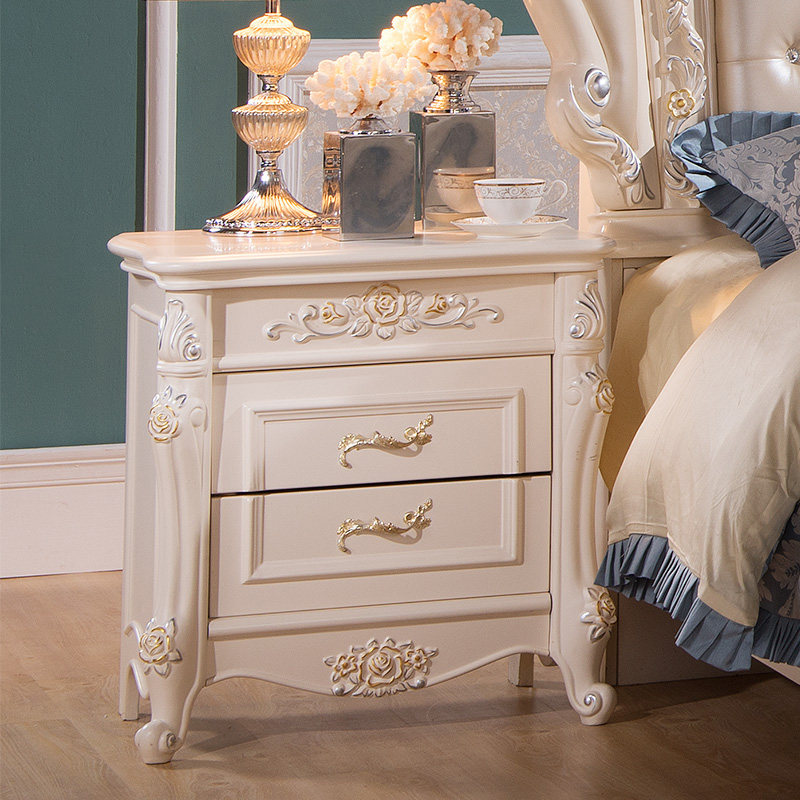 亿菲堡欧式床头柜卧室床边法式奢华雕花收纳白色床头柜