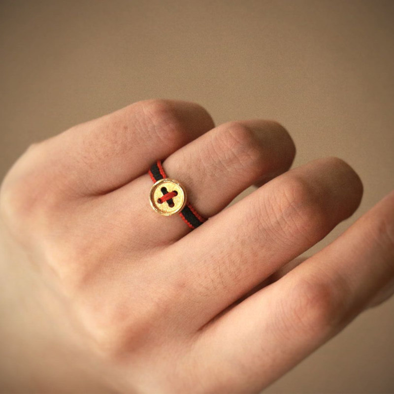 黄金金纽扣戒指足金本命年扭转乾坤编织绳戒情人节女友手饰