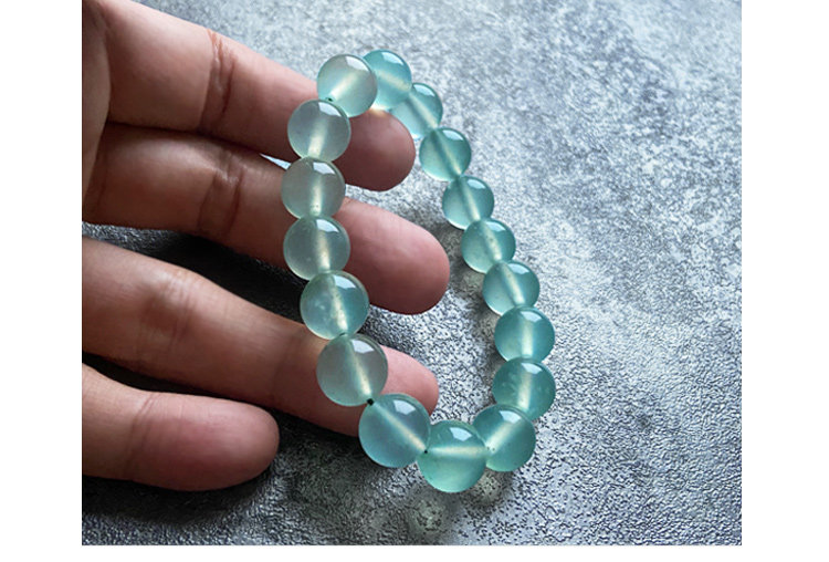 玉石天青冻 新疆岫玉 圆珠子手链手串 12mm 天然原石 包邮
