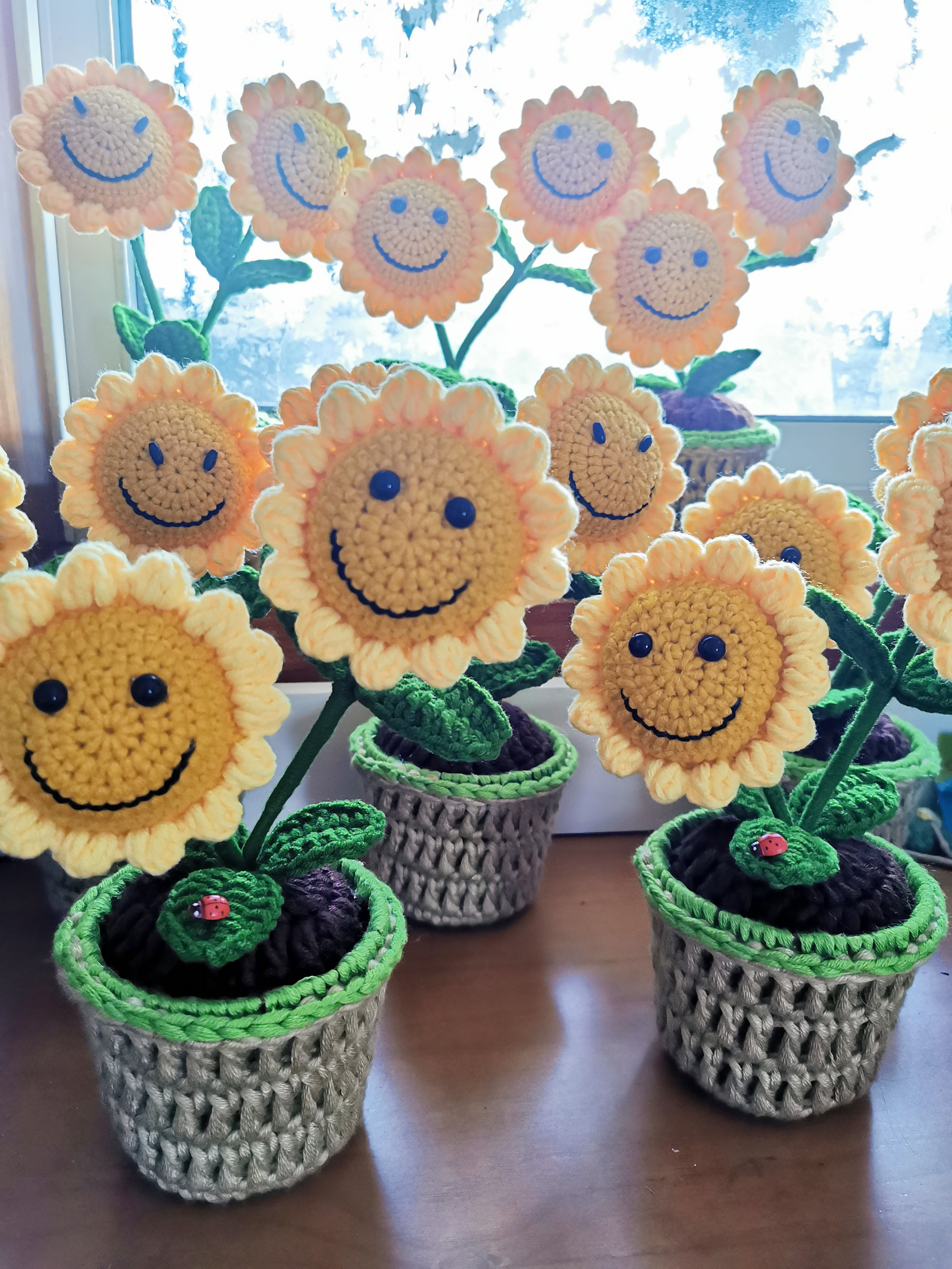 手工毛线针织仿真花盆盆栽花卉向日葵玫瑰家居装饰仿真植物盆景