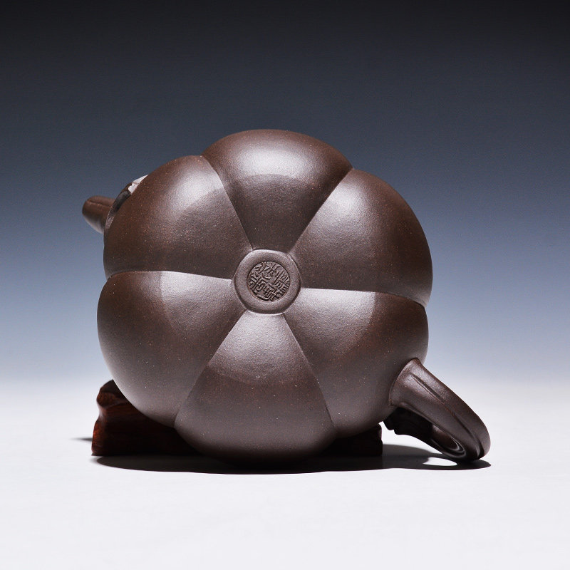 吉羊 工艺师李孟华全手工制紫砂壶宜兴名家茶壶 原矿紫泥扁南瓜壶