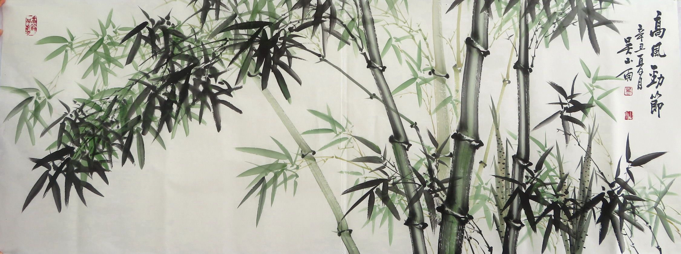 手绘竹子六尺墨香花鸟画山雨国画装饰落款香村国画