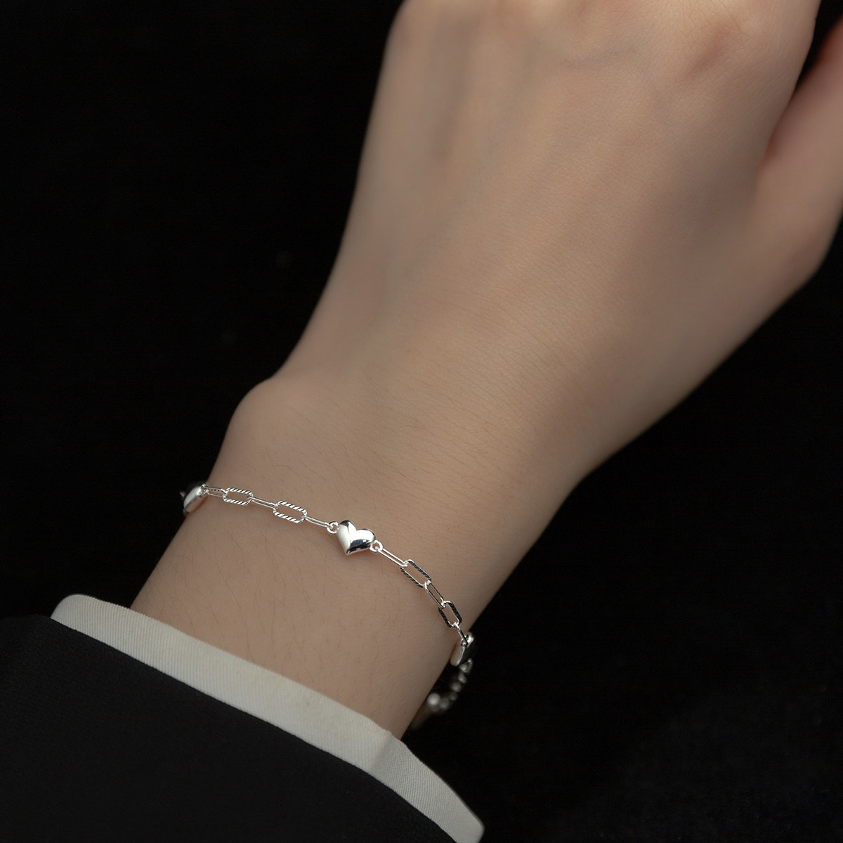 爱洛奇s925银韩版甜美淑女淑女爱爱心手链气质小巧手链