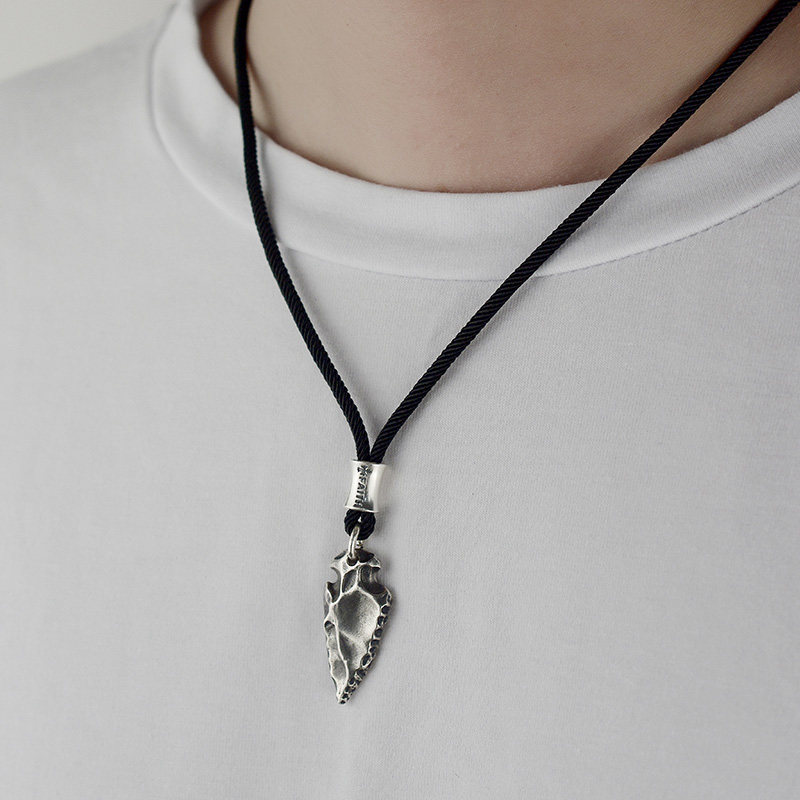 简册印第安纯银箭头项链潮男复古石矛吊坠男士项坠