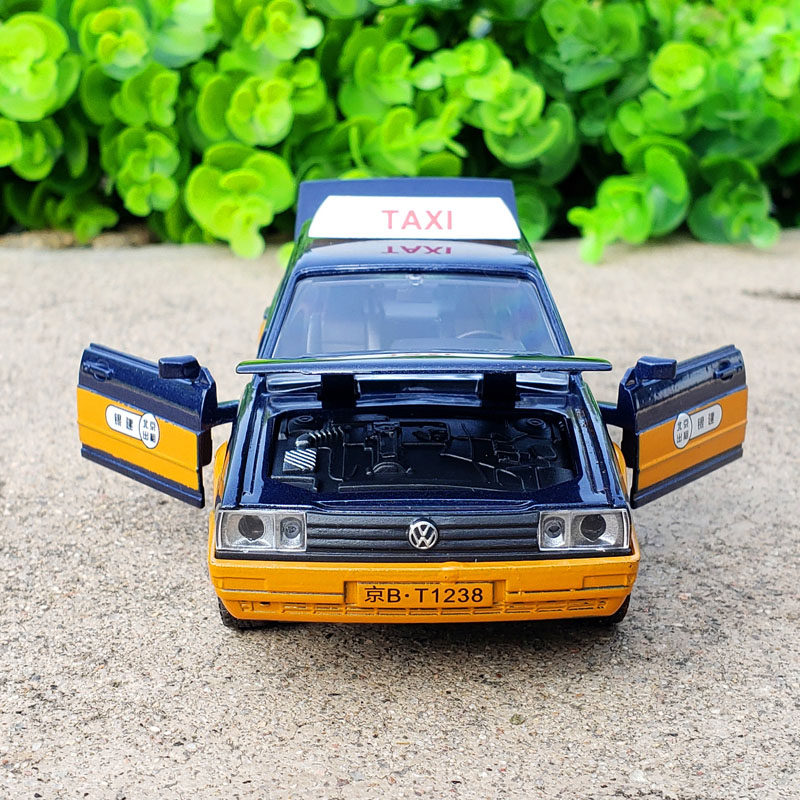 大众桑塔纳出租车合金汽车模型仿真金属摆件声光回力车模