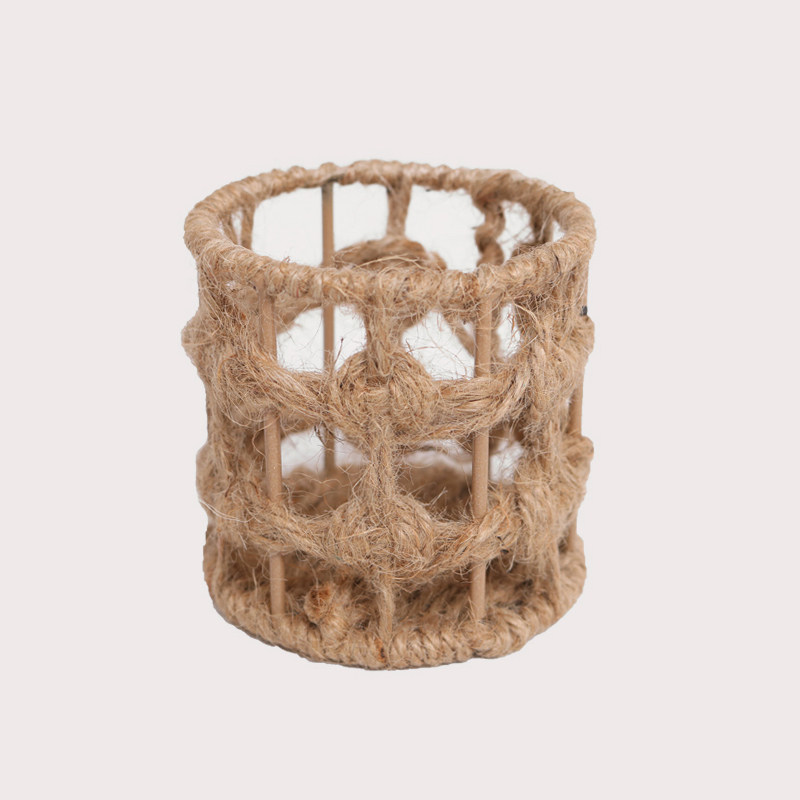 编织田园创意时尚笔筒多功能办公室文具圆形麻绳笔筒