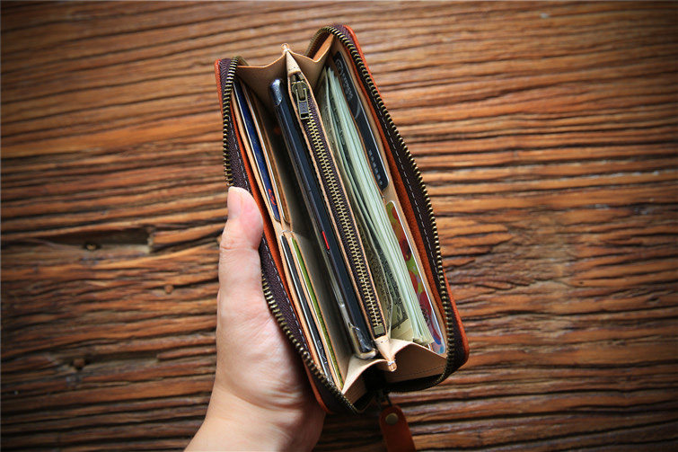 手工拉链休闲钱夹牛皮夹头皮夹真皮复古女真钱包