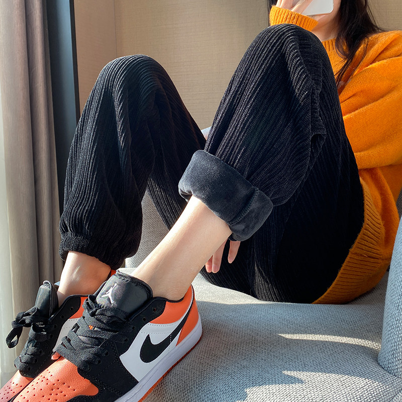 灯芯灯芯绒绒裤子女2021新款秋冬季加绒加厚运动休闲裤