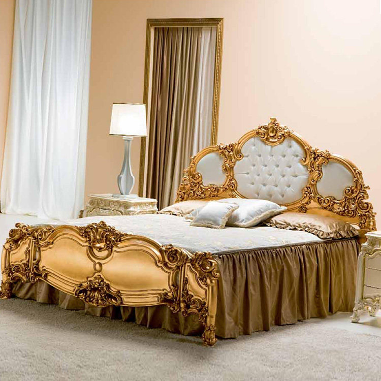 欧式豪华金箔原木木床意大利高端轻奢双人床实木实木床